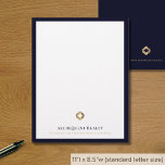 Business Logo Modern Luxury Navy Border Letterhead<br><div class="desc">A luxurious custom business letterhead template in a modern style with a stylish navy blue border which can be easily updated with your company logo and letterhead footer including your company's name and tagline. The solid blue back features a smaller logo with space for your website address, telephone, email or...</div>