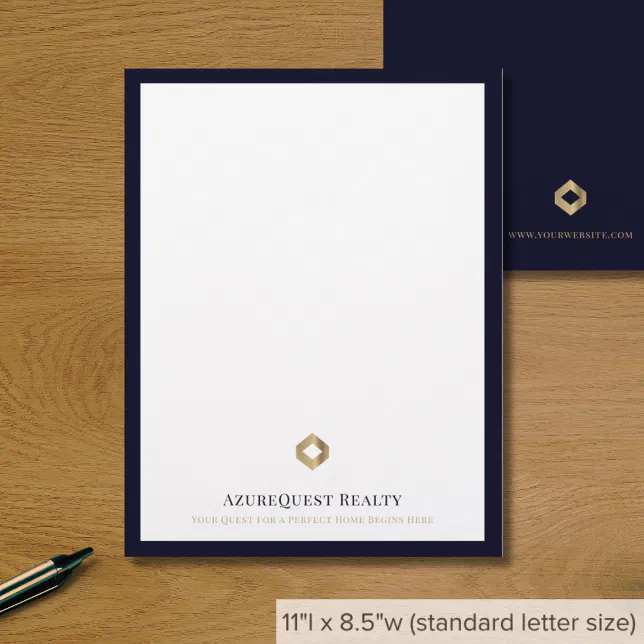 Business Logo Modern Luxury Navy Border Letterhead | Zazzle