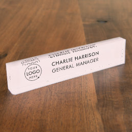 Business Logo | Modern Manager Title Blush Pink Desk Name Plate