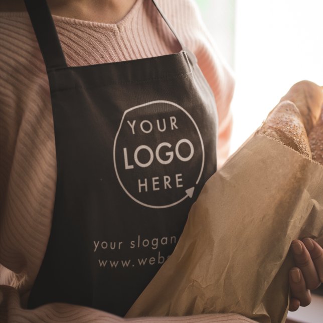 Business Logo | Modern Minimal Black Professional Apron (Sleek black company branded aprons for your store or salon team apparel employee brand uniform.)