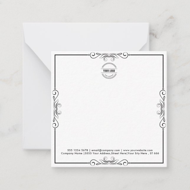 Business Logo | Modern Minimalist Black Border Let Note Card (Front)