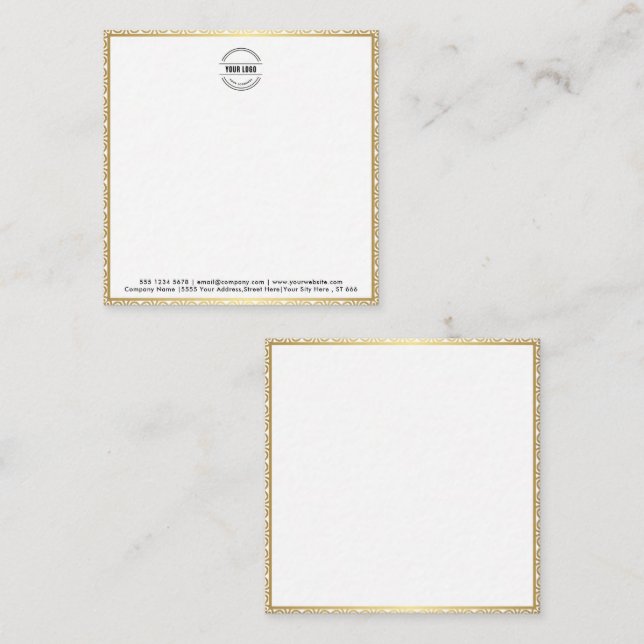 Business Logo | Modern Minimalist Gold Border Let Note Card (Front/Back)