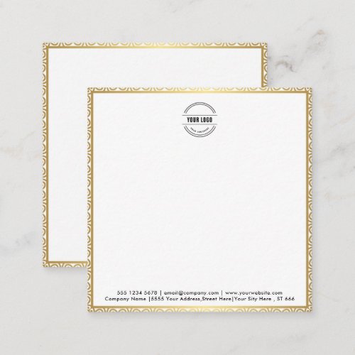 Business Logo  Modern Minimalist Gold Border Let Note Card