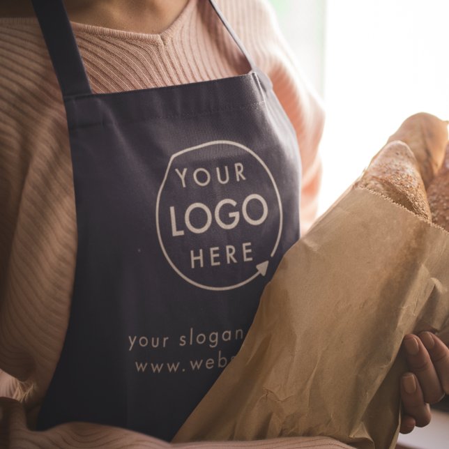 Business Logo | Modern Minimalist Navy Blue Apron (Navy blue company branded aprons for your store or salon team apparel employee brand uniform.)