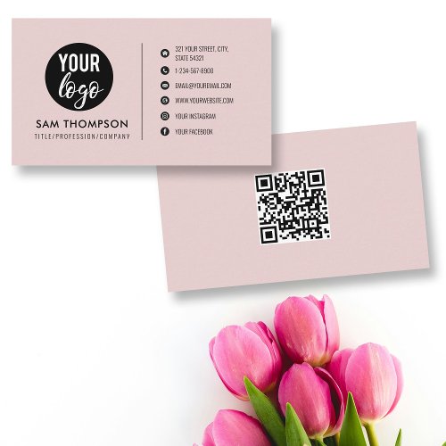 Business Logo Modern Minimalist QR Code Pink Business Card