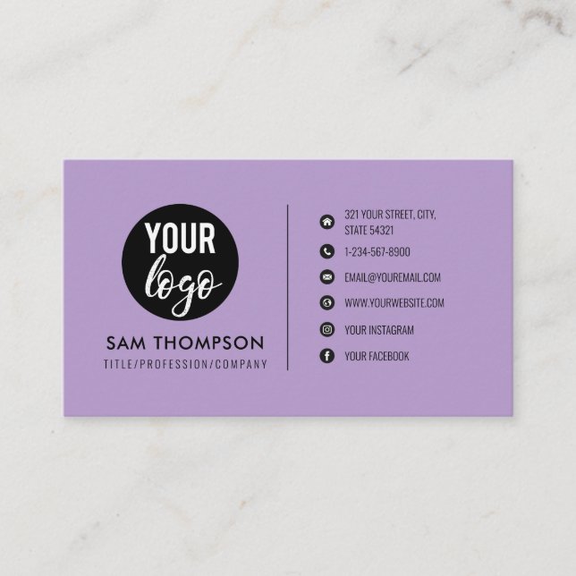 Business Logo Modern Minimalist QR Code Purple Card (Front)