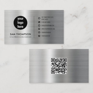 Business Logo Modern Minimalist QR Code Silver Business Card