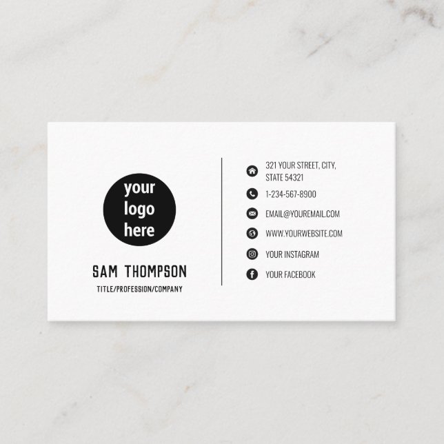 Business Logo Modern Minimalist Social Media Icons Business Card (Front)