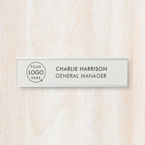 Business Logo  Modern Neutral Gray Employee Staff Door Sign