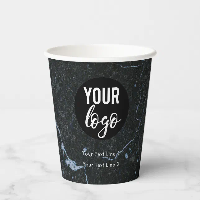 Business Logo Modern Professional Black Marble Paper Cups | Zazzle