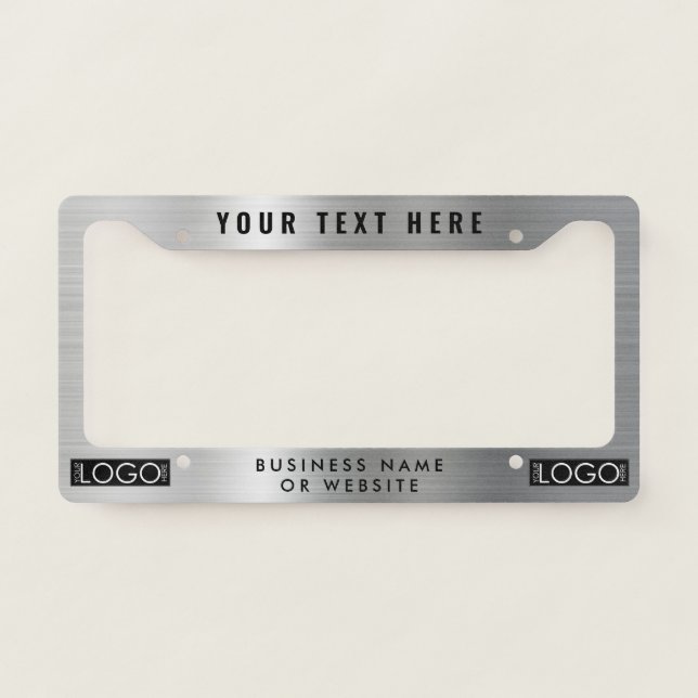 Business Logo Modern Professional Silver Car License Plate Frame (Front)