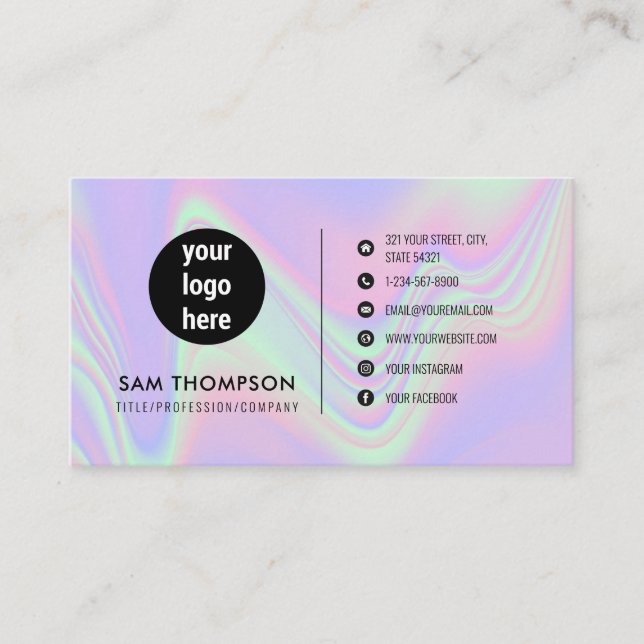 Business Logo Modern QR Code Holographic Business Card (Front)