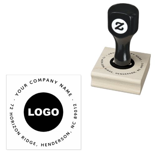Business Logo Modern Round Return Address Slogan Rubber Stamp