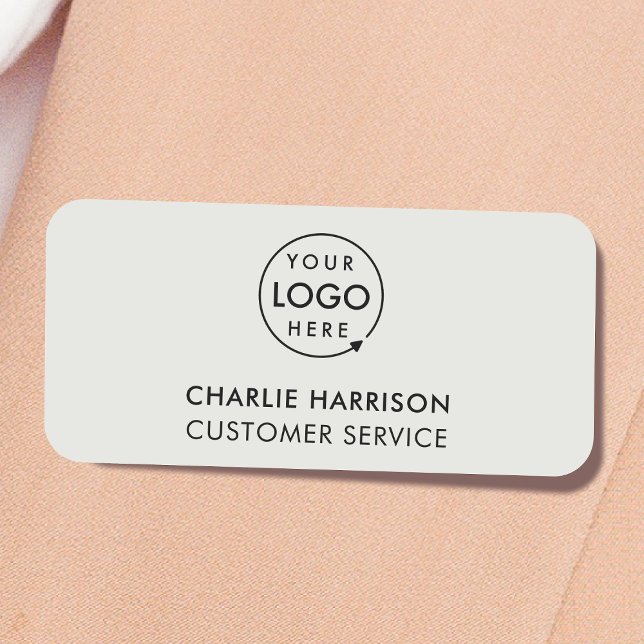 Business Logo | Modern Silver Grayscale Employee Name Tag (Minimal gray company branded staff name tags for team & employee identity.)