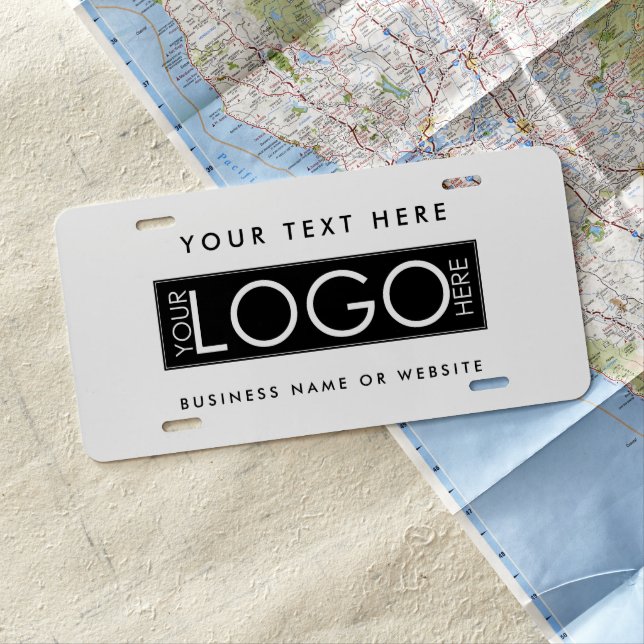 Business Logo Modern White Professional Car Custom License Plate (In Situ)