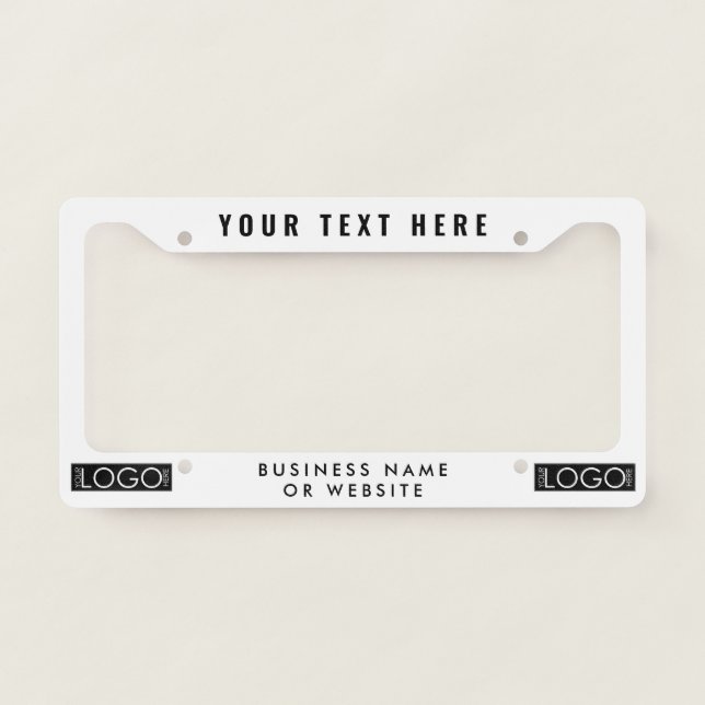 Business Logo Modern White Professional Car License Plate Frame (Front)