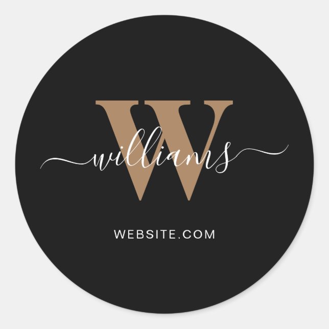 Business logo Monogram Black Gold Script Initial Classic Round Sticker (Front)