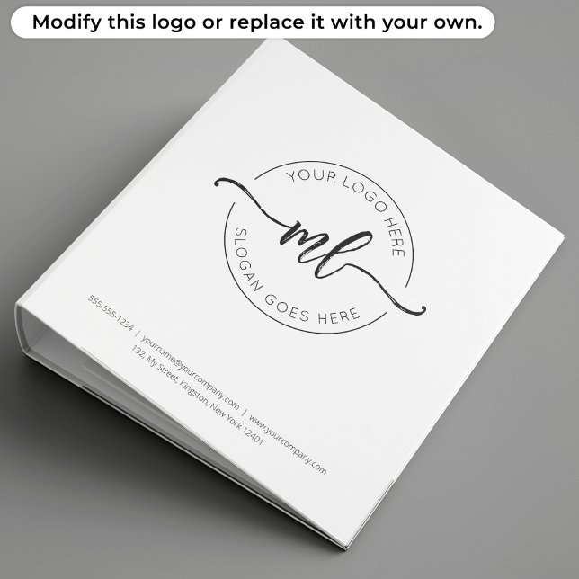 Business Logo Monogram Company White 3 Ring Binder (Creator Uploaded)