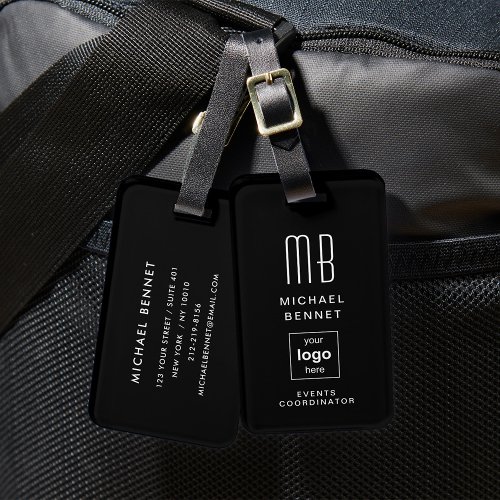 Business Logo Monogram Modern Professional Black Luggage Tag