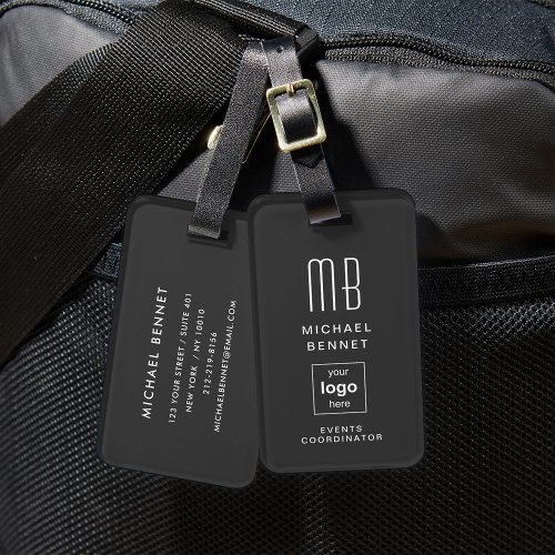 Business Logo Monogram Modern Professional Gray Luggage Tag