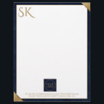 Business Logo Monogram Navy Leather Letterhead<br><div class="desc">This design features elegant and professional luxurious navy blue leather textured borders,  with minimalist gold accents and customizable monogram and template for logo custom letterhead. Perfect for luxury corporate branding,  businesses looking for premium,  high quality office supplies for clients,  employees or executives.</div>