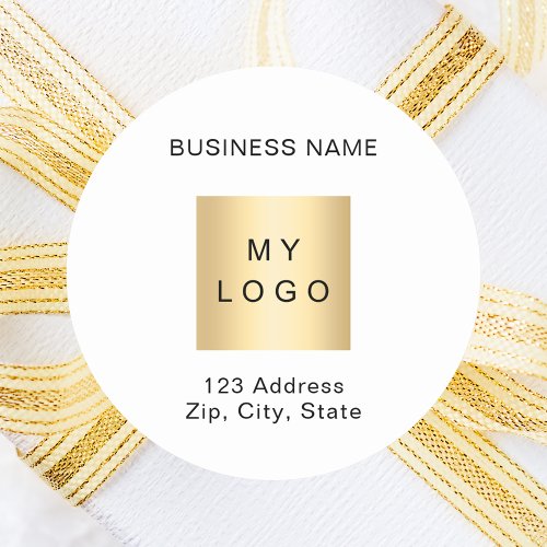 Business logo name address brand color classic round sticker