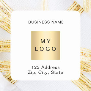 Business logo name address brand color square sticker