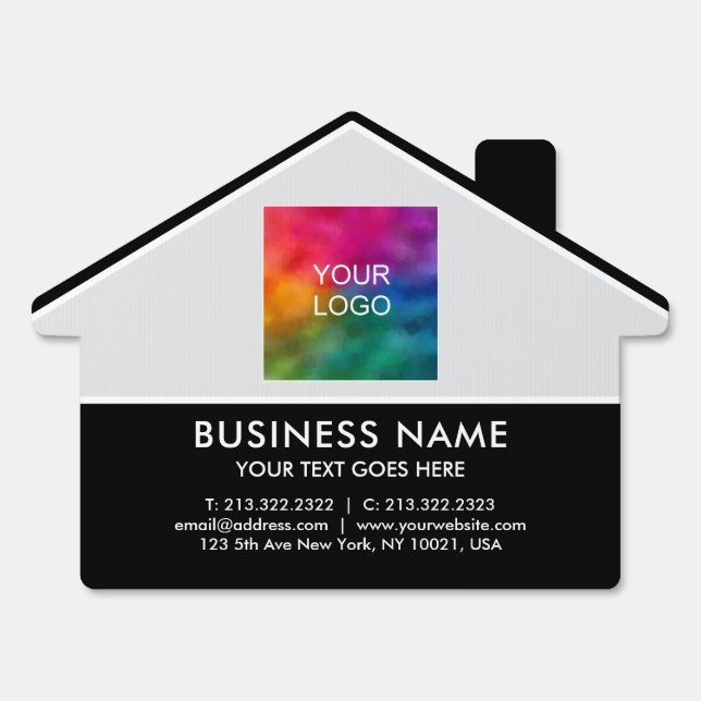 Business Logo Name Address Phone House Black White Sign (Front)