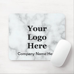 Business Logo & Name Faux White Marble Template Mouse Pad