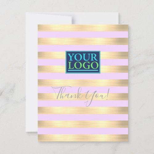 Business Logo Name Gold  Lilac Stripes MtGreen Thank You Card
