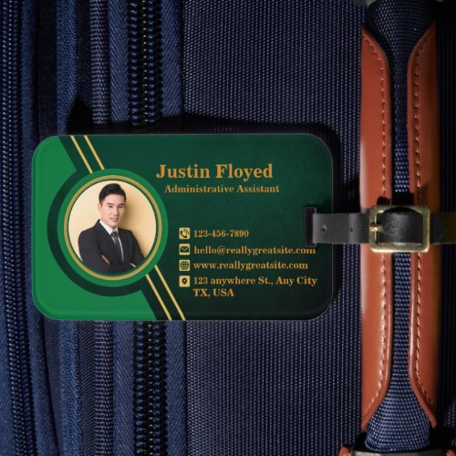 Business Logo Name Image Green and Gold Modern Luggage Tag