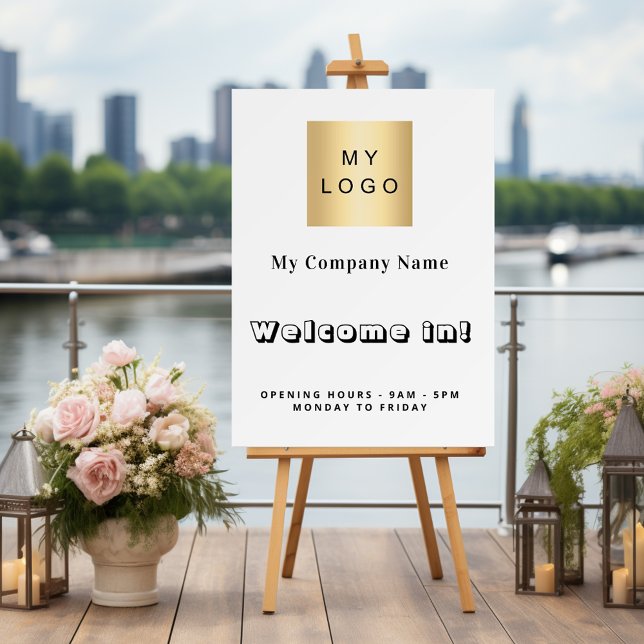 Business logo name opening hours welcome in foam board (Creator Uploaded)