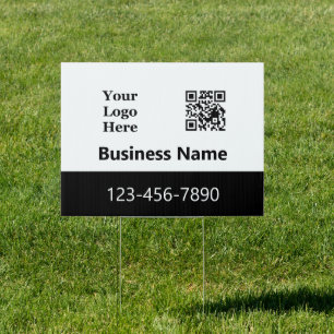 Business Logo Name Phone Number and QR Code Ad Sign