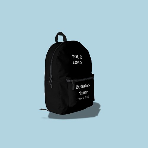 Business Logo Name Phone Number Black and White Printed Backpack