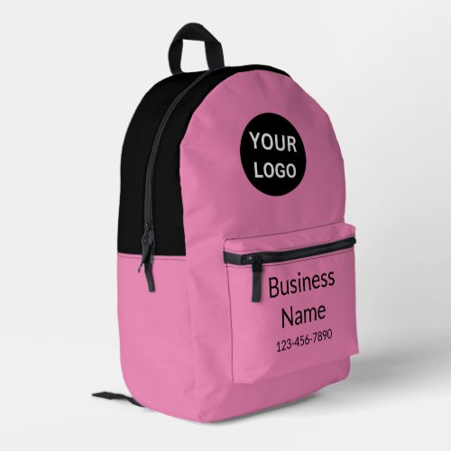 Business Logo Name Phone Number Pink and Black Printed Backpack