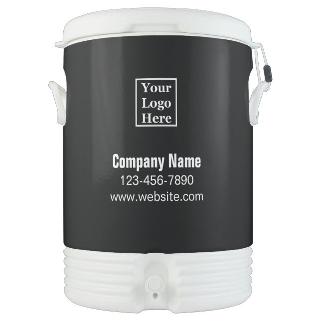 Business Logo Name Phone Website Black and White Beverage Cooler (Front)