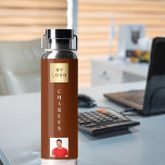 Business logo name photo brown water bottle<br><div class="desc">A brown background.  Personalize and add your business logo,  name and a profile photo.</div>