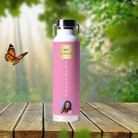 Business logo name photo pink water bottle<br><div class="desc">A trendy pink colored background.  Personalize and add your business logo,  name and a profile photo.</div>