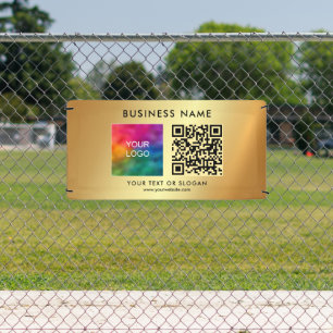 Business Logo Name QR Code Outdoor Custom Gold Banner