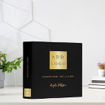 Business logo name signature black gold 3 ring binder<br><div class="desc">A black background.  Personalize and add your business logo,  text (or delete)  and your name/signature. Golden text.</div>