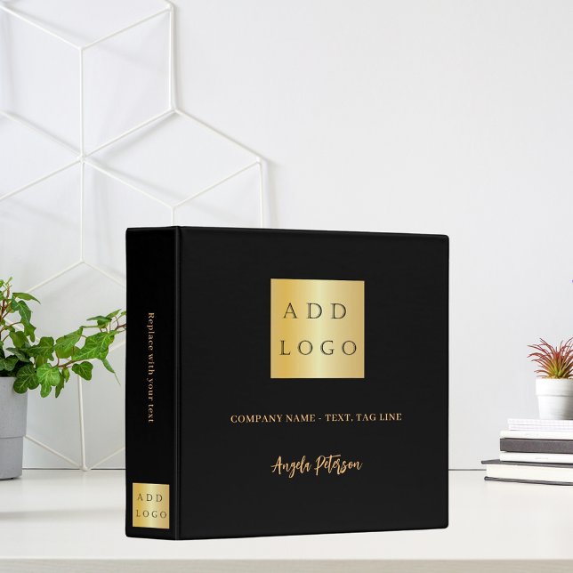 Business logo name signature black gold 3 ring binder (Creator Uploaded)