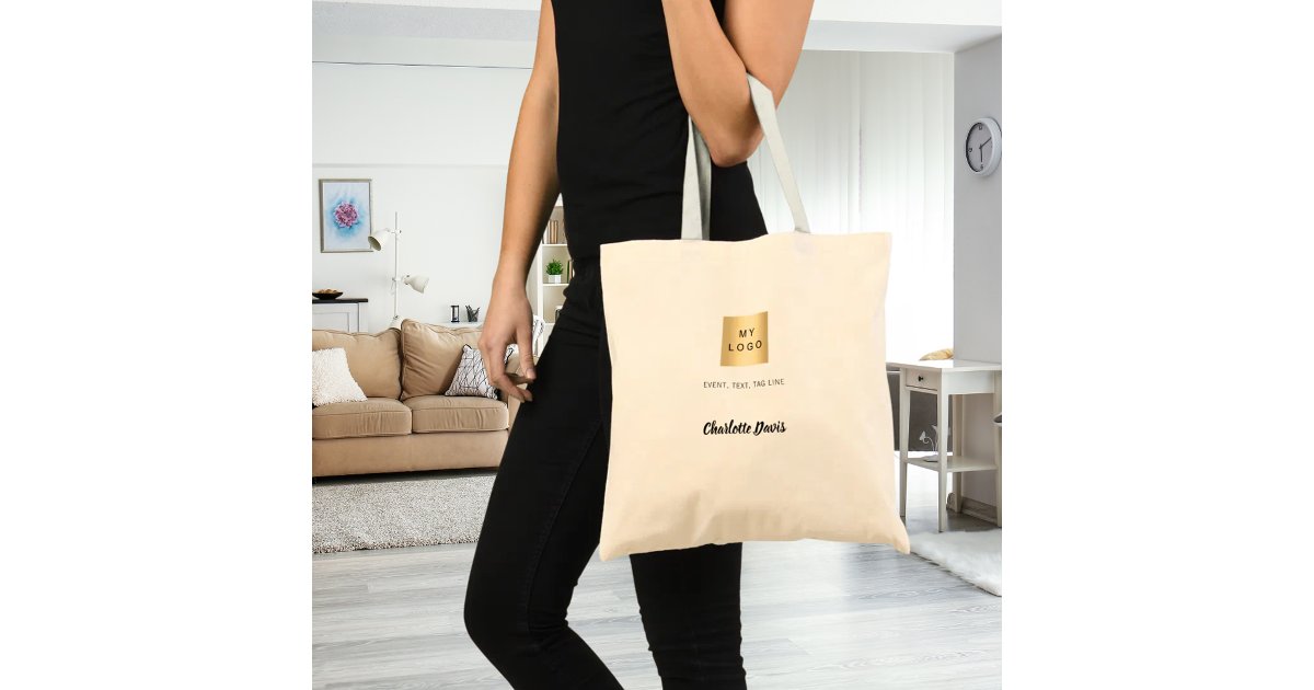 Business logo name signature text motto tote bag | Zazzle
