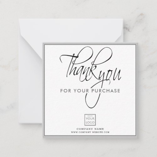 Business Logo Name Silver Thank You For Purchase   Note Card