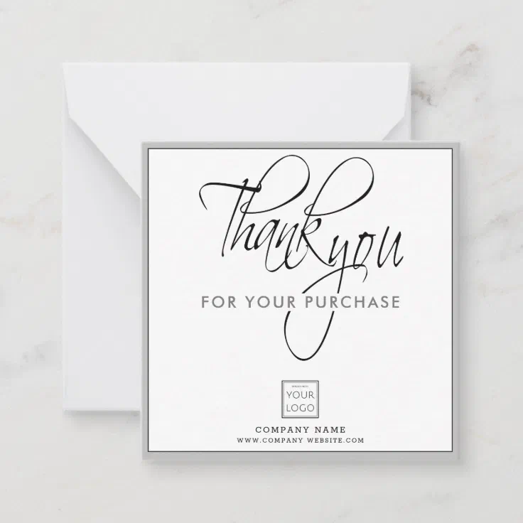 Business Logo Name Silver Thank You For Purchase Note Card | Zazzle