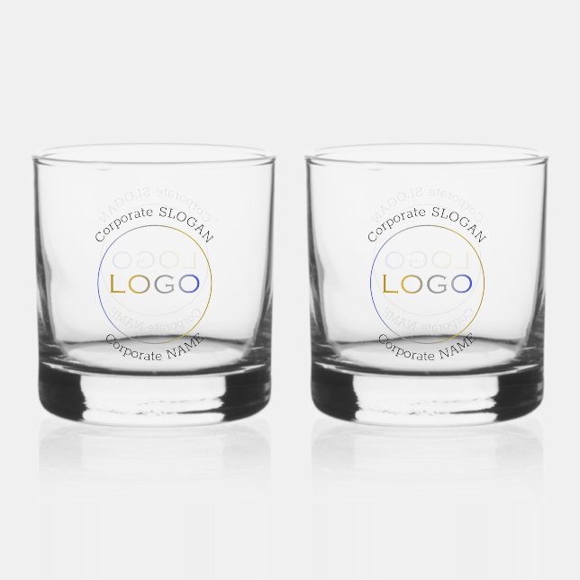 Business Logo Name Slogan Couple Elegant Whiskey Glass (Front)