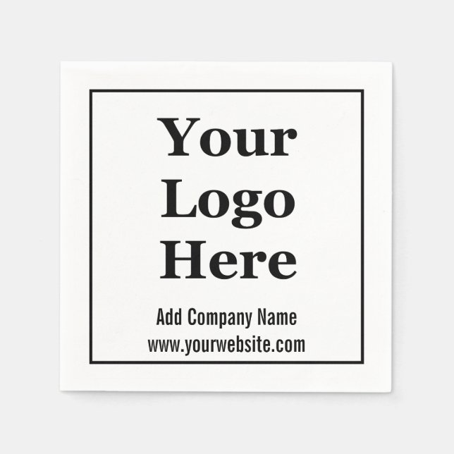 Business Logo Name Website Black and White Napkins (Front)