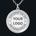 Business Logo Name Website Silver Plated Necklace<br><div class="desc">Custom Colors and Font - Your Logo or Photo Name Website or Custom Text Promotional Business or Personal Modern Stamp Design Necklace / Gift - Add Your Logo - Image - Photo or QR Code / Name - Company / Website or other Information / text - Resize and move or...</div>