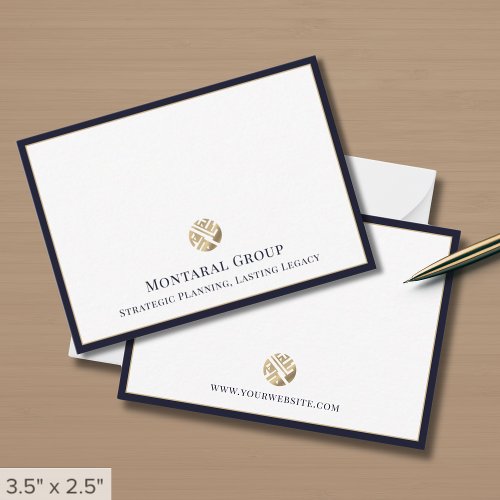 Business Logo Navy Blue Border Note Card - Product | North Red Vine