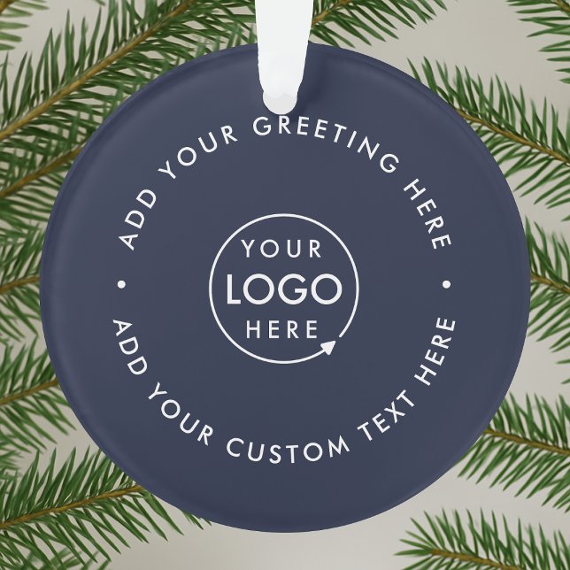 Business Logo | Navy Blue Corporate Christmas  Ornament (Navy blue company branded Christmas tree ornaments for client gifts & promotional office decor.)
