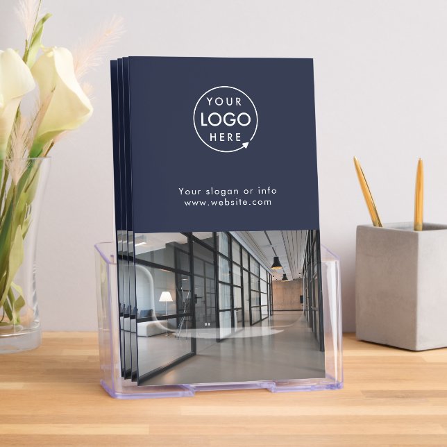 Business Logo Navy Blue Folded Brochure (Insitu)